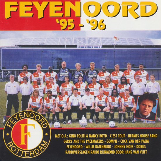 Feyenoord '95-'96 teamfoto met clublogo onderaan.