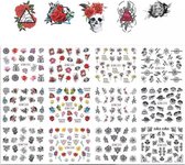 Nagelstickers - NIEUW Nail Art stickers Skulls and Roses 12 velletjes nagel decoratie  - Dino`s Sale