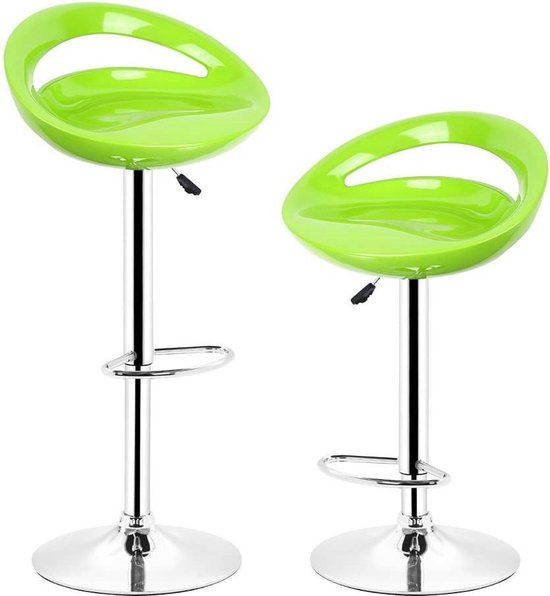Tabourets de bar, chaise de cuisine avec repose-pieds et dossier, tabouret de bar réglable en hauteur, repose-pieds en acier chromé (2, vert)