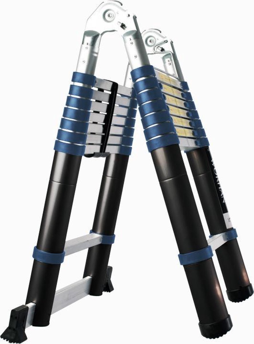 AL Ladder, Telescopische ladder 16 treeds 2.5m+2.5m=5m- Inklapbaar - Werkhoogte 5m,