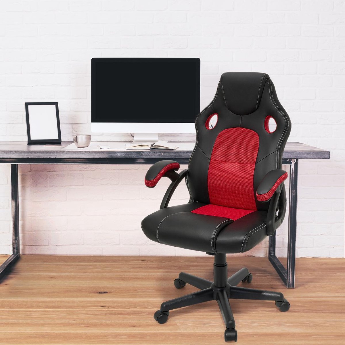 Afbeelding 3 van LifeGoods Gaming Stoel - Gamestoel - Verstelbaar - Gaming Chair - Kunstleer - Rood/Zwart