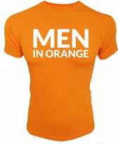 Oranje heren t-shirt met witte opdruk "MEN IN ORANGE" - XL