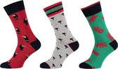 Apollo Heren Sokken met Print Grijs/Rood/Groen 3-paar - Maat  40-46