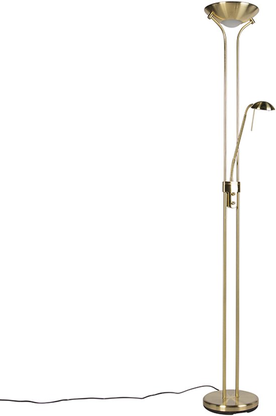 QAZQA diva - Moderne Dimbare LED Vloerlamp | Staande Lamp met Dimmer met leeslamp - 2 lichts - H 1800 mm - Goud/messing - Woonkamer | Slaapkamer | Keuken