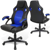 LifeGoods Gamestoel - Verstelbaar - Gamingstoel - Kunstleer - Blauw/Zwart