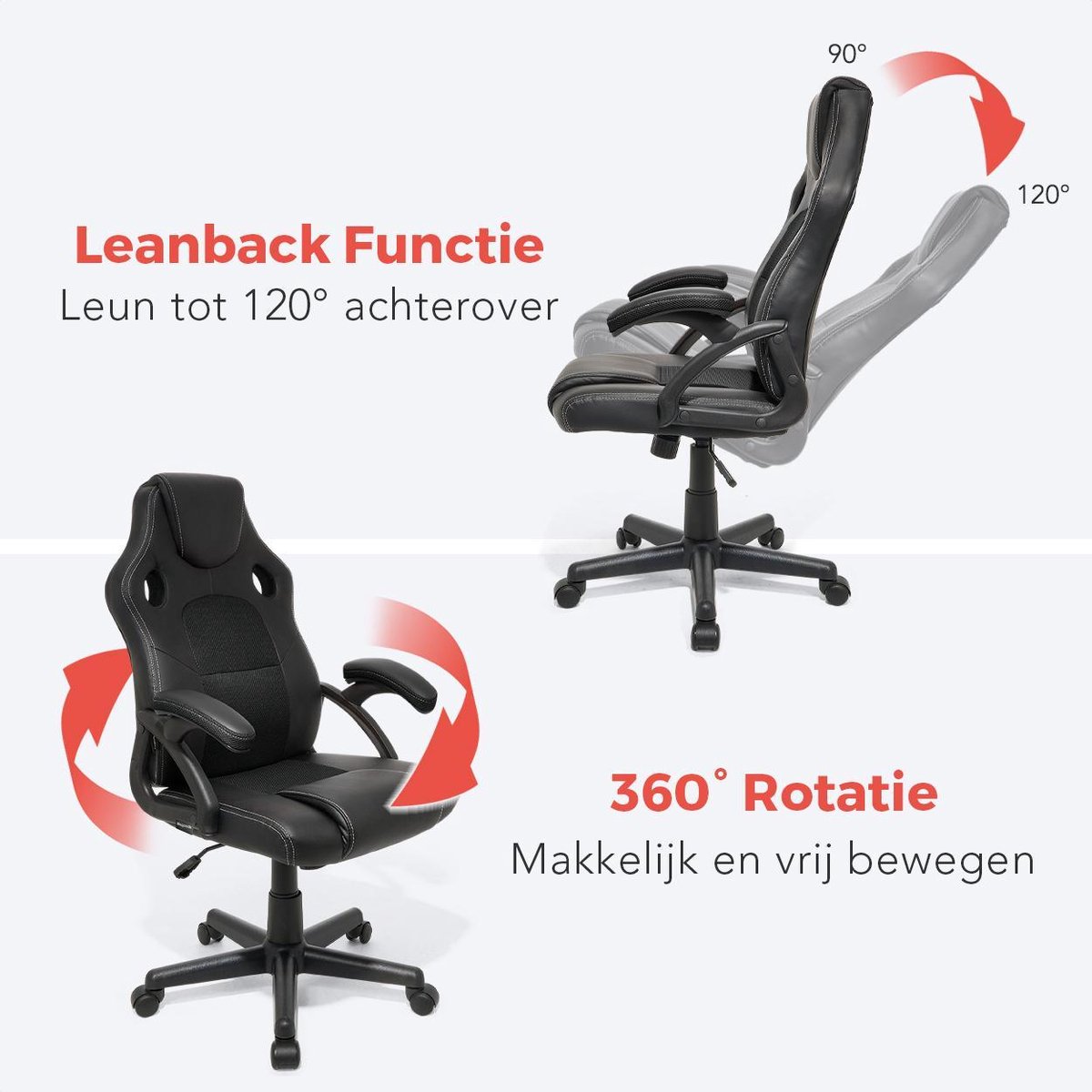 LifeGoods Gaming Stoel - Gamestoel - Verstelbaar in Hoogte - Comfortabele Gaming Chair - Kunstleer - Zwart – foto 8