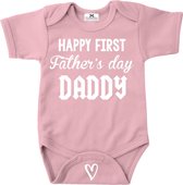 Romper vaderdag-Happy first father's day daddy-roze-wit-Maat 56