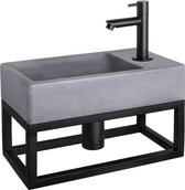 Ensemble lave-mains Differnz Force - Béton gris foncé - Robinet droit noir mat - Avec porte-serviettes - 40 x 22 x 9 cm