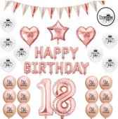 Thomline Verjaardag 18 Jaar | Feestversiering | Ballonnen, Slingers & Sterren |Roze & Rose
