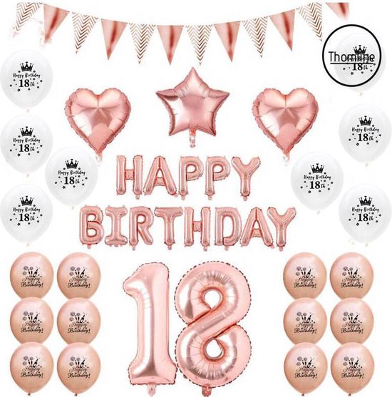 operatie geschenk Elk jaar Thomline Verjaardag 18 Jaar | Feestversiering | Ballonnen, Slingers &  Sterren |Roze & Rose | bol.com