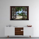 Schilderij - 60x45cm -Doorkijk op tropisch eiland - Raam schilderij - Canvas schilderij