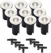 (Complete set) - 9 x LED grondspot Faro IP67 - 10 watt - 230v - Warmwit licht - & - 8 x Kabelverbinder T waterdicht | Tuinverlichting | Buiten spots | Buiten verlichting | LED tuinverlichting