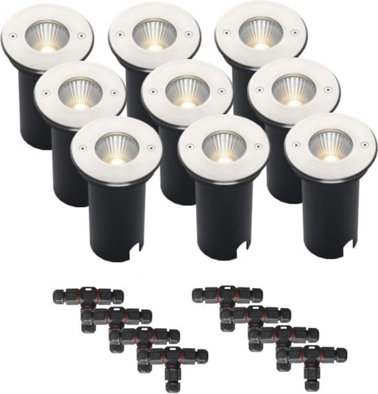 Verstrikking Lichaam restjes Complete set) - 9 x LED grondspot Faro IP67 - 10 watt - 230v - Warmwit  licht - & - 8... | bol.com
