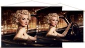 Glamour Dame in haar auto,  - Foto op Textielposter - 45 x 30 cm
