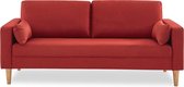 Terracotta stoffen driezits sofa - Bjorn - 3-zits bank met houten poten, scandinavische stijl