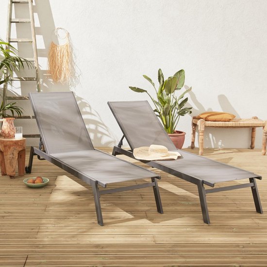 ELSA - Set van 2 ligstoelen van aluminium en textileen, ligbed  multipositioneel met... | bol.com