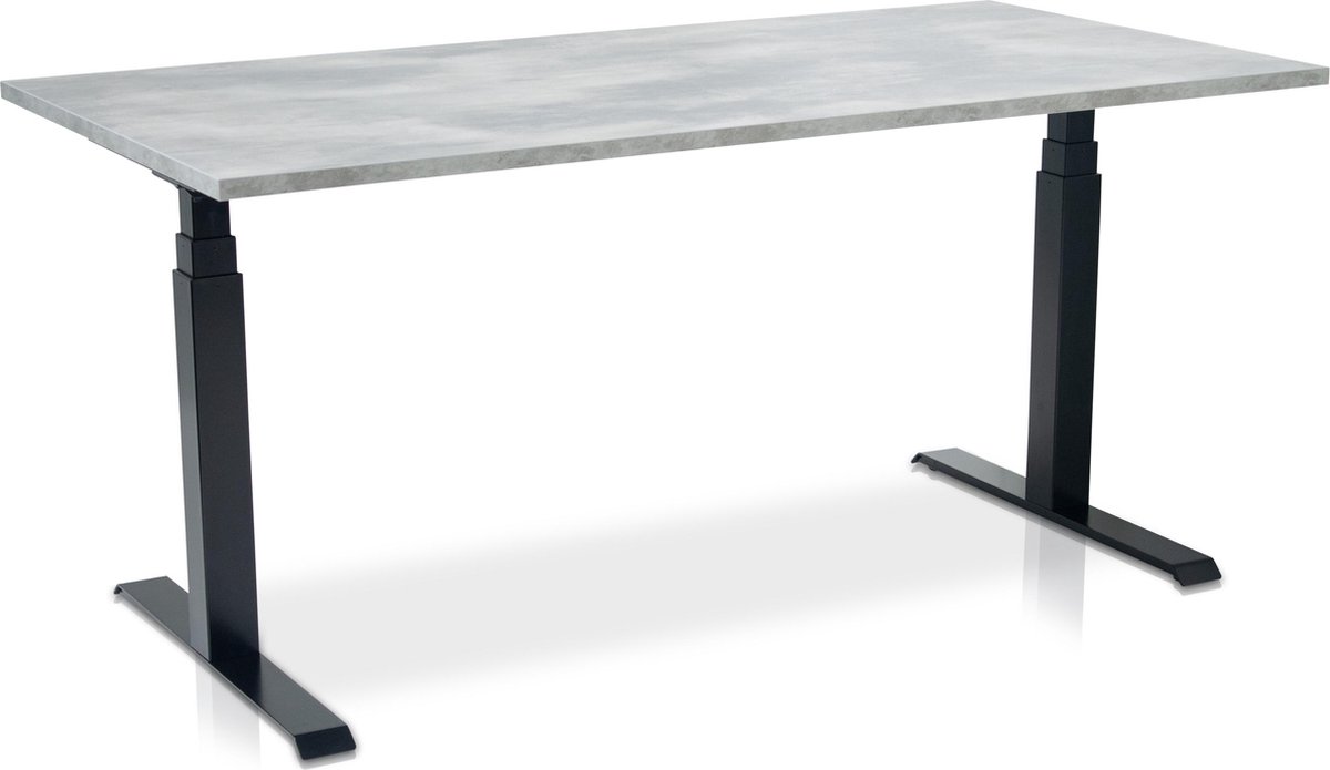 Zit-sta bureau elektrisch verstelbaar - MRC PRO NEN-EN 527 | 180 x 80 cm | frame zwart - blad betonlook - met kabelmanagement | memory functie met USB | 150kg draagvermogen