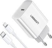 UGREEN Snel lader voor iPhone SE / X / 8 / 11 / 12/ 12 Max / 12 Pro/ 13 met lightning aansluiting - PD Fast charger EU + USB-C naar Lightning