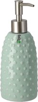 Zeeppompje/zeepdispenser groen keramiek 20 cm - Navulbare zeep houder - Toilet/badkamer accessoires