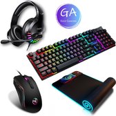 GA Gaming Accesoires Headset, Toetsenbord, Muis & Muismat XXL - Gaming Headset - Game Muis - Gaming Toetsenbord - Gaming Muismat XXL - RGB Ledverlichting - USB -Zwart