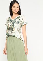 LOLALIZA T-shirt met planten print - Wit - Maat XS