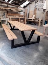 Table de pique-nique Douglas | Structure Zwart | 200 cm | Cadre en V | Table de pique-nique robuste