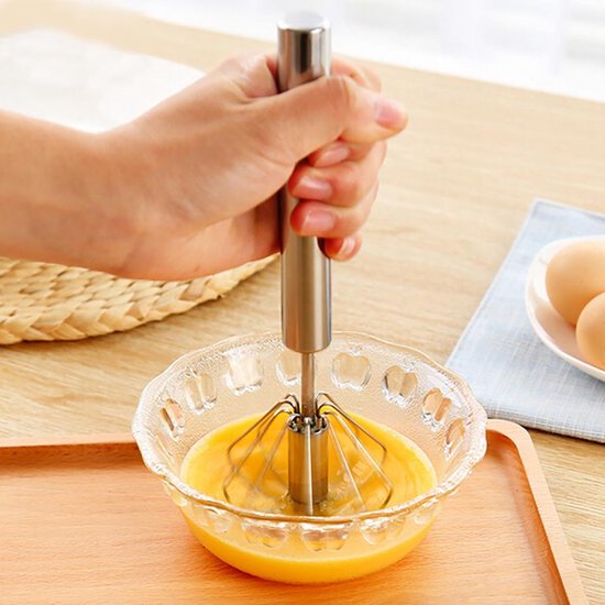 1 pièce Batteur à œufs semi-automatique en acier inoxydable avec fouet  rotatif, outil de mélange de batteur à œufs manuel pour la crème, le beurre  et