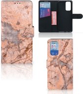 Wallet Book Case OnePlus 9 Pro Telefoon Hoesje Marmer Oranje