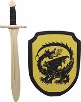 Houten struikrover zwaard en Schild geel draak kinderzwaard ridderzwaard ridderschild ridder