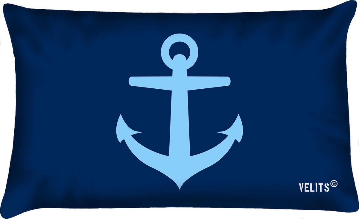 Velits outdoor Sierkussen - Buitenkussen Bloed Waterafstotend Bootkussen Anker - Blauw - 60 Cm X 40 Cm