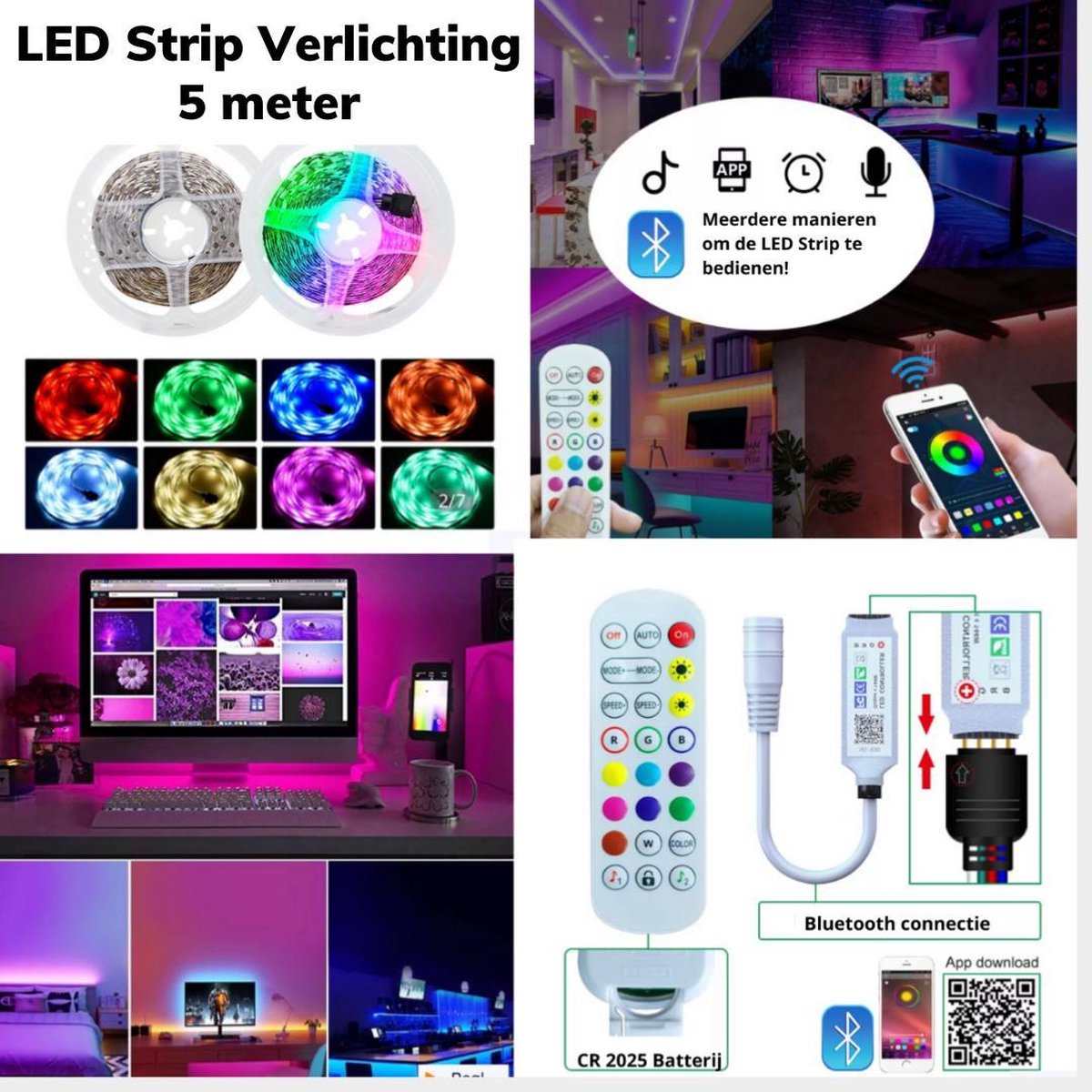 LED Strip Verlichting - 5 meter - Multi Color - RGB - Zelfklevend – Voor  binnen - met... | bol.com