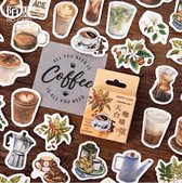 46 Sticker Rondom Koffie - Thema Koffie en Koffieplanten En Bonen - C051 - Voor Scrapbook Of  Bullet Journal - Stickers Voor Volwassenen En Kinderen - Agenda Stickers - Decoratie S