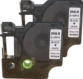 DULA® Plastic Labels D1 45013 voor Dymo LabelManager - Zwart op Wit - 12 mm x 7 m - S0720530 Label Tape - 2 Stuks