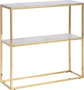 ALISMA sidetable 80x26cm glazen blad witte marmerprint goud kleurig frame