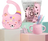 Brunoko - Baby Drinkbeker - Baby Beker Met 4 Rietjes + Lepel & Slabbetje Roos