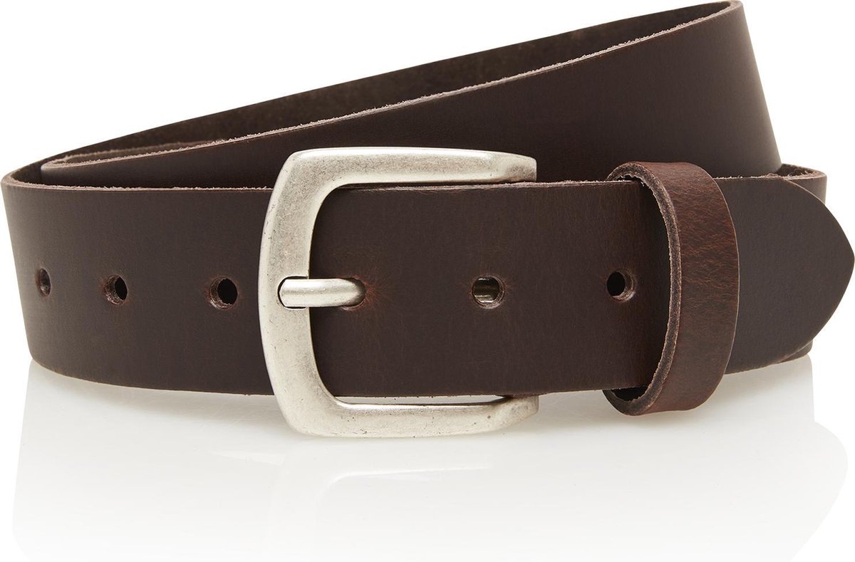 Timbelt bruine leren riem - jeans riem - bruin - 100% leder - Maat 85 - Totale lengte riem 100 cm