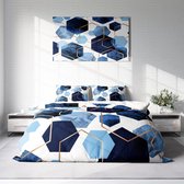 Nice Dreams - Dekbedovertrek - Hexagon Blauw Goud  - 1-persoons 140 x 220 cm