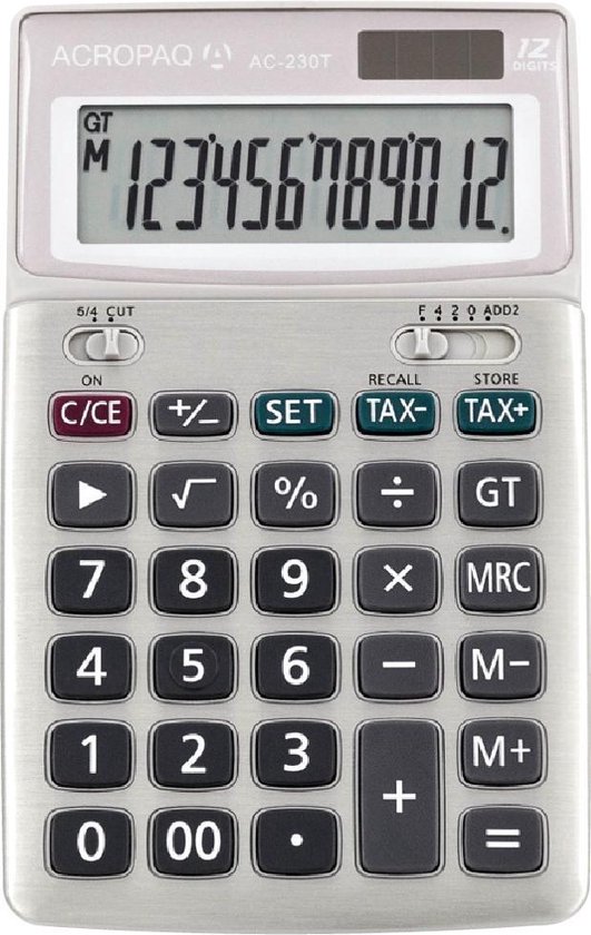 ACROPAQ Rekenmachine groot - 12-cijferig scherm, 10 jaar garantie - Bureaurekenmachine, Calculator met grote toetsen - Wit - L