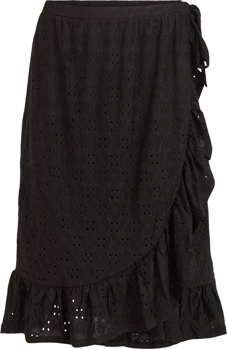 VILA Vikawa Midi Emb Wrap Skirt Black Dames Rok - Maat XS