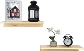 Drijvende Planken Wandgemonteerde set van 2, Grenen Houten Wandplank Decoratief Hangend Rek voor Slaapkamer, Woonkamer, Keuken, Badkamer - Natuurlijke Houtkleur