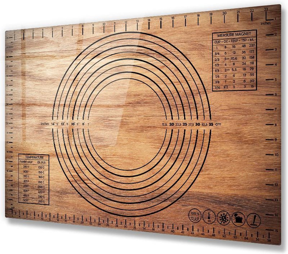 Deeg Uitrolmat - Houtlook - Tempered Glas - Hittebestendig - 40cm x 60cm
