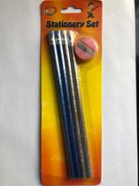 POTLOOD GLITTER 18 cm - 2 x blauw - 2 x zilver met roze puntenslijper