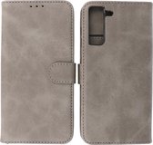 Samsung Galaxy S21 FE Hoesje - Book Case Telefoonhoesje - Kaarthouder Portemonnee Hoesje - Wallet Cases - Geschikt voor Samsung Galaxy S21 FE - Grijs