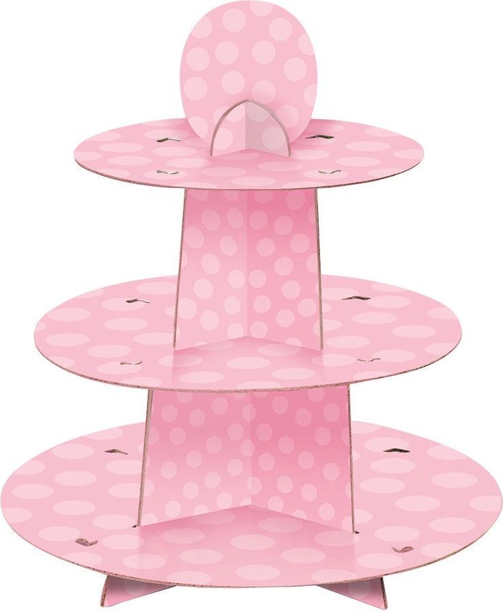 Cupcake Etagere Stippen Roze 34cm