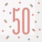 Servetten 50 Jaar Rosé Goud 33cm16st