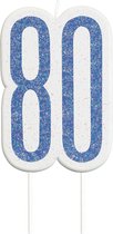 Kaars 80 Jaar Glitter Blauw 8,5cm