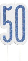 Kaars 50 Jaar Glitter Blauw 8,5cm