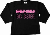 Shirt grote zus-zwart-roze-only child big sister-Maat 86