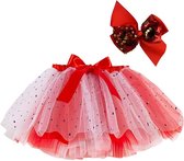 Rood/Creme Wit Glitter meisje tutu rok - tule meisjes rok - Rouge Glitter kleuren meisjes rok - maat 98/104 - meisje rokje 2 - 4 jaar