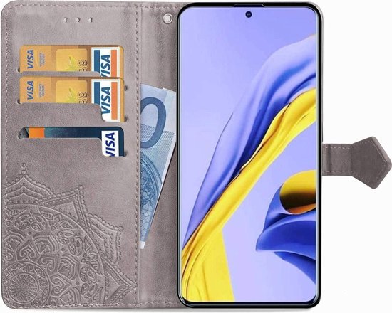 Bookcase Samsung Galaxy A51 - Grijs - Fleurs - Etui Portefeuille